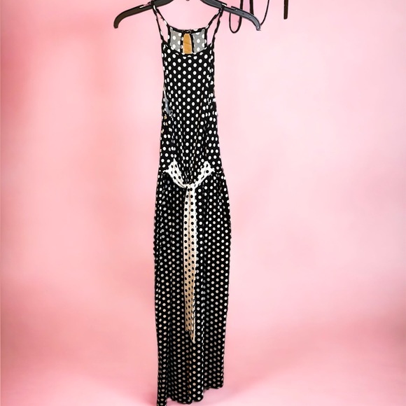 Everly Pants - Everly black and white jumpsuit elaist waist‎ with tie wide leg sz small NWOT